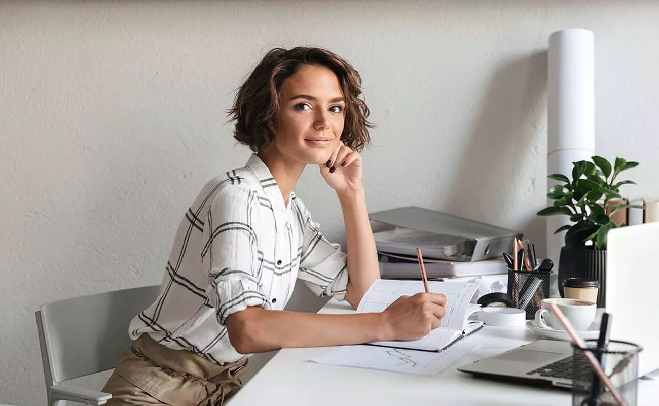 Interior designer working at desk